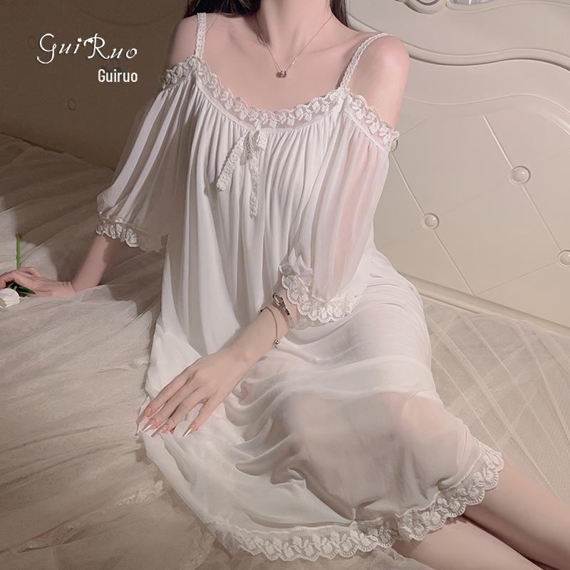 Princess Soft Mesh Lace Nightdress and Outer Robe Set 2373 - Comfortable Sling Design
