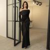 Western Style Sexy off-Shoulder Long Sleeve Dress Women High Temperament Slim Fit Black Annual Meeting Banquet Formal Dress Long Dress