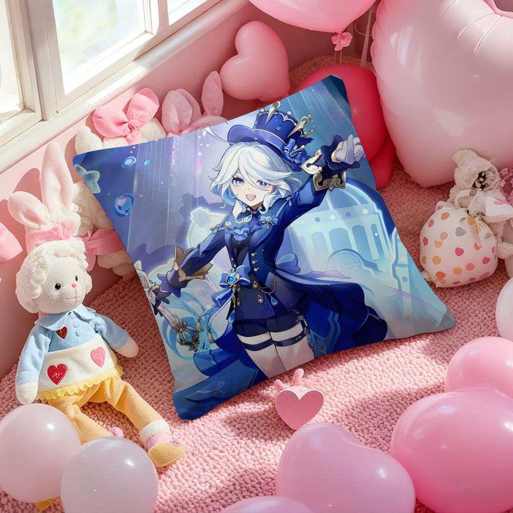 Furina Genshin Impact Cushion Cover Pattern Printed Pillowcase for Living Room Sofa Cushion Cover & Bedroom Decor