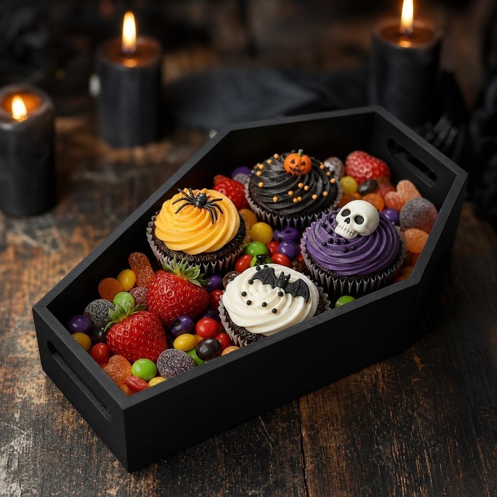 Black Wooden Coffin Storage Box, Halloween or Everyday Organization and Decor