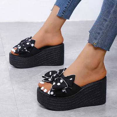 Women Shoes 2024 Summer Platform Women's Bowknot Sandals Casual Slope Heel Slippers Thick Bottom Open Toe Outdoor Beach Shoes