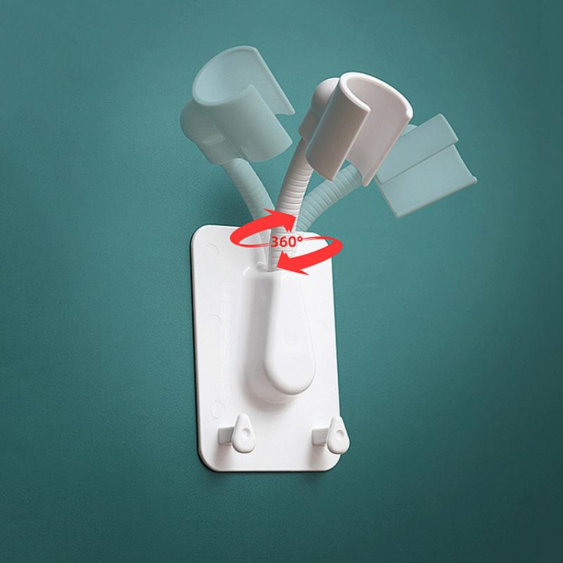 1 360 Shower Head Holder Adjustable Self-Adhesive Showerhead Bracket Wall Mount With 2 Drape Hooks Stand SPA Washroom Universal