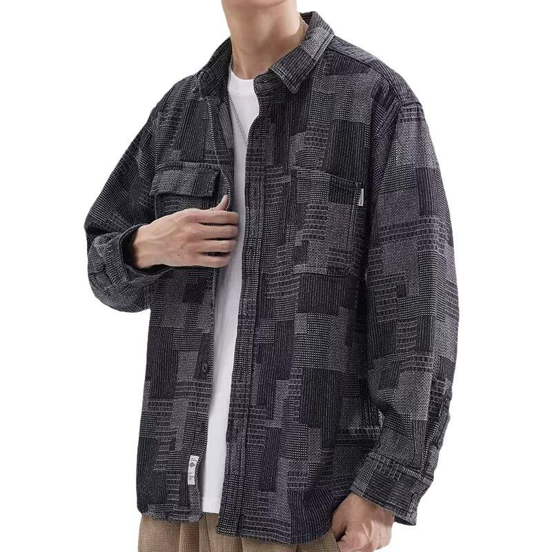 Tooling Shirt Men's Long Sleeves Spring and Autumn New Loose Japanese Trendy Lapel Denim Shirt Japanese Casual Jacket