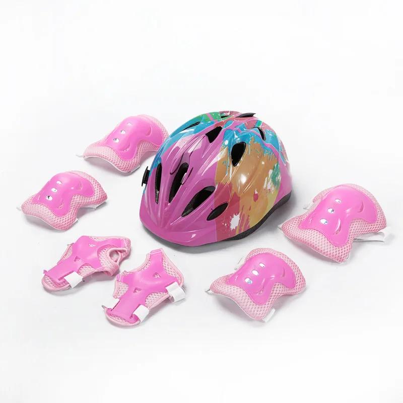 Children's Sports Helmet Set with Knee Pads Roller Skating Bicycle Helmet Children's Protective Gear Seven Piece Set Helmet