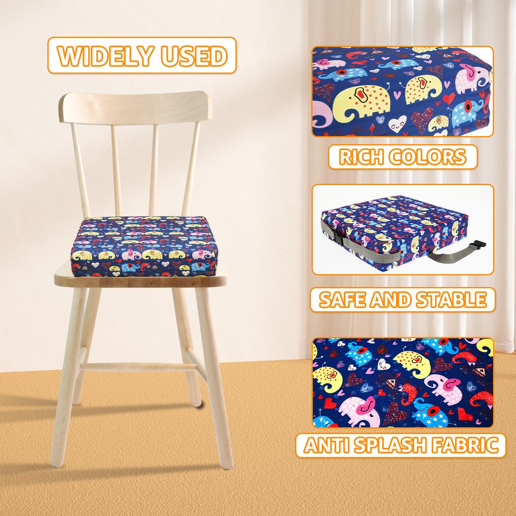 Antypoślizgowe podwyższenie dla dzieci, podwyższenie do stołu jadalnego z regulowanym pasem bezpieczeństwa i paskiem mocującym, kreskówkowa poduszka podwyższająca