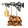 Bookworm Office Accessory Vintage Bookshelf Light with Cat Sleeping On Book Design, Retro Lantern Small Indoor Accent Lamp for Reading, Decorative LED