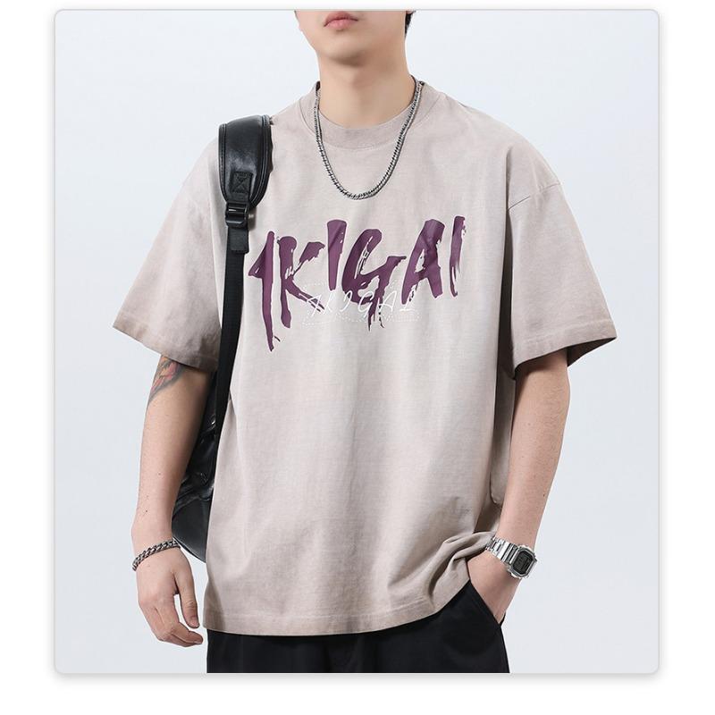 

Summer American High-density Knitted Loose Printed Men s T-shirt Short-sleeved 3XL