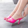 Sandals Woman Summer Comfortable Square Toe Shallow Slip On PU 9CM Thin High Heels Fashion Dress Sandals Women Shoes Yellow