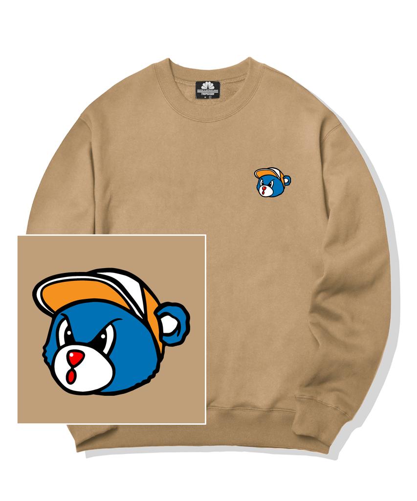 TRIPSHION Blue Bear Logo Crew Neck - Beige
