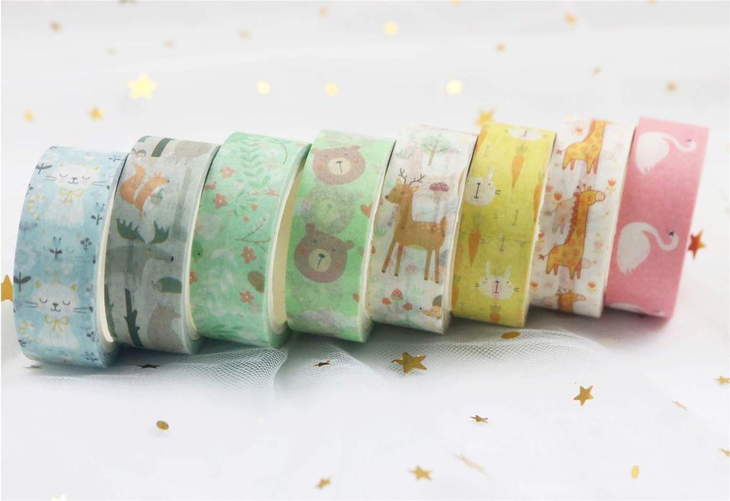 Yubbaex Masking Cute Designs of Favorite 15mm Perfect for Gift DIY and Notebook Decorations 8 Tape, Kids' Animals, Wide, Wrapping, Crafts, (Cute Zoo,