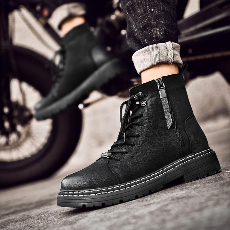 Fashion Vintage Men Boots Genuine Leather Side Zipper Ankle Boots Men's Shoes Casual Leather Shoes Man Outdoor Comfortable Luxury Boots
