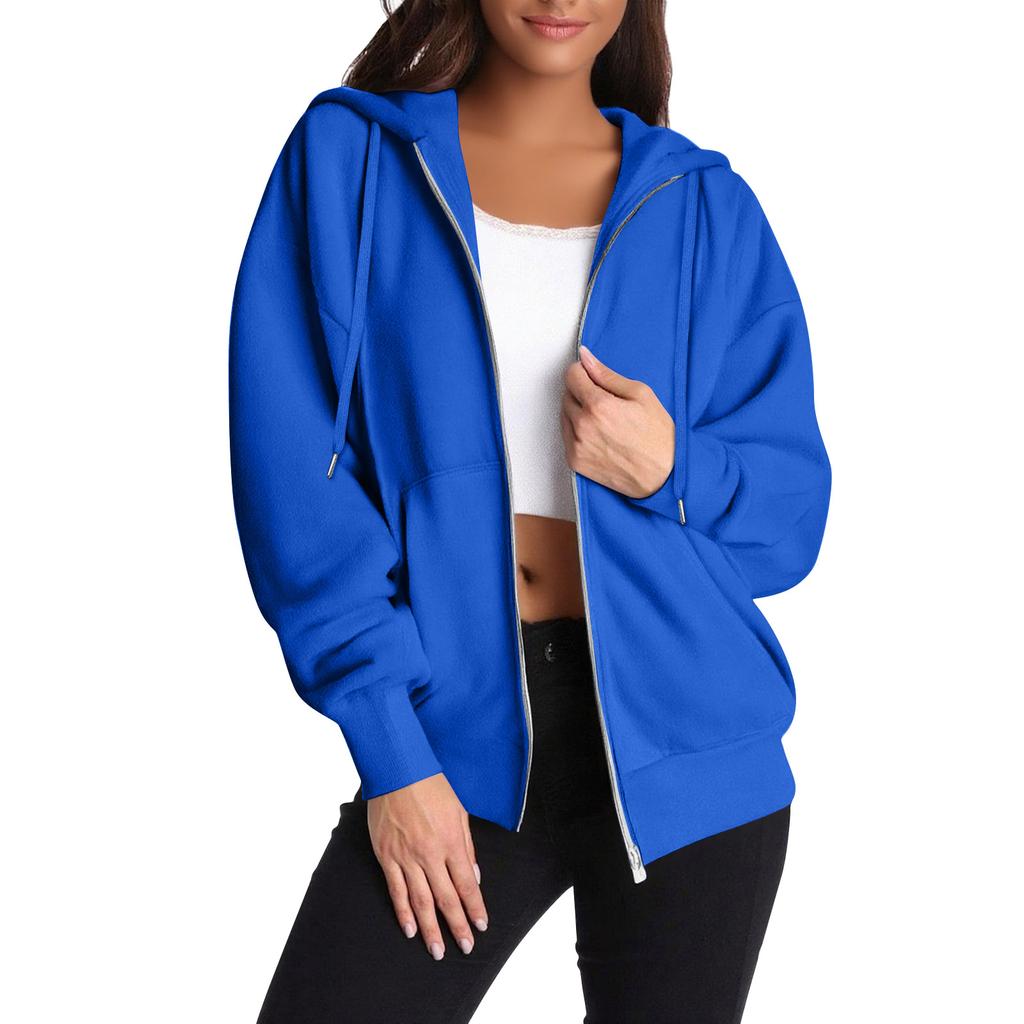 Women's Casual Zip Up Hoodie Sweatshirt with Pockets, Long Sleeve Lightweight Drawstring Hooded Jacket for Everyday Wear