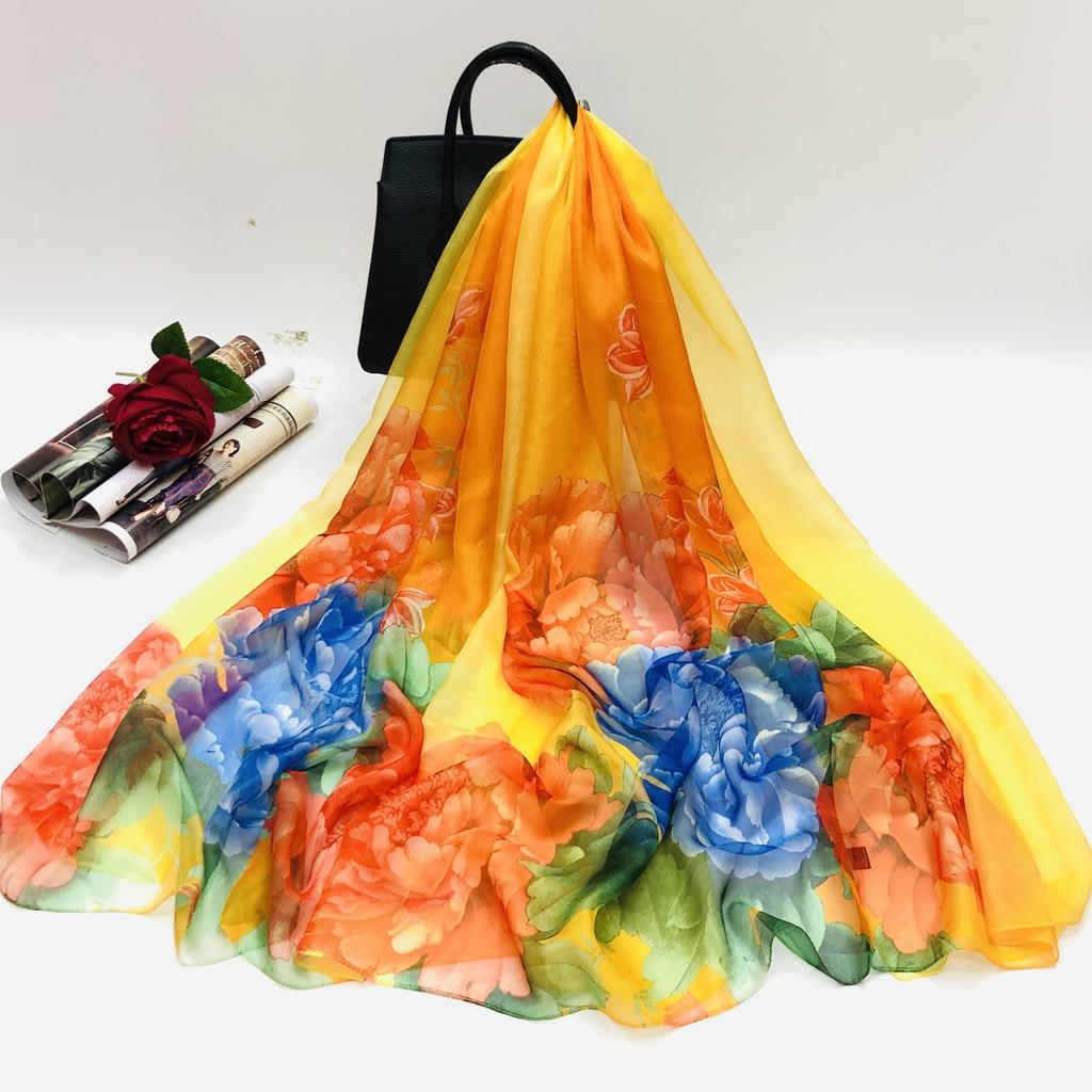 130x200cm Silk Scarf Folral Women Summer Hijab Luxury Print Sunscreen Bandana Foulard Pashmina Scarves Echarpe Shawl Large Wrap