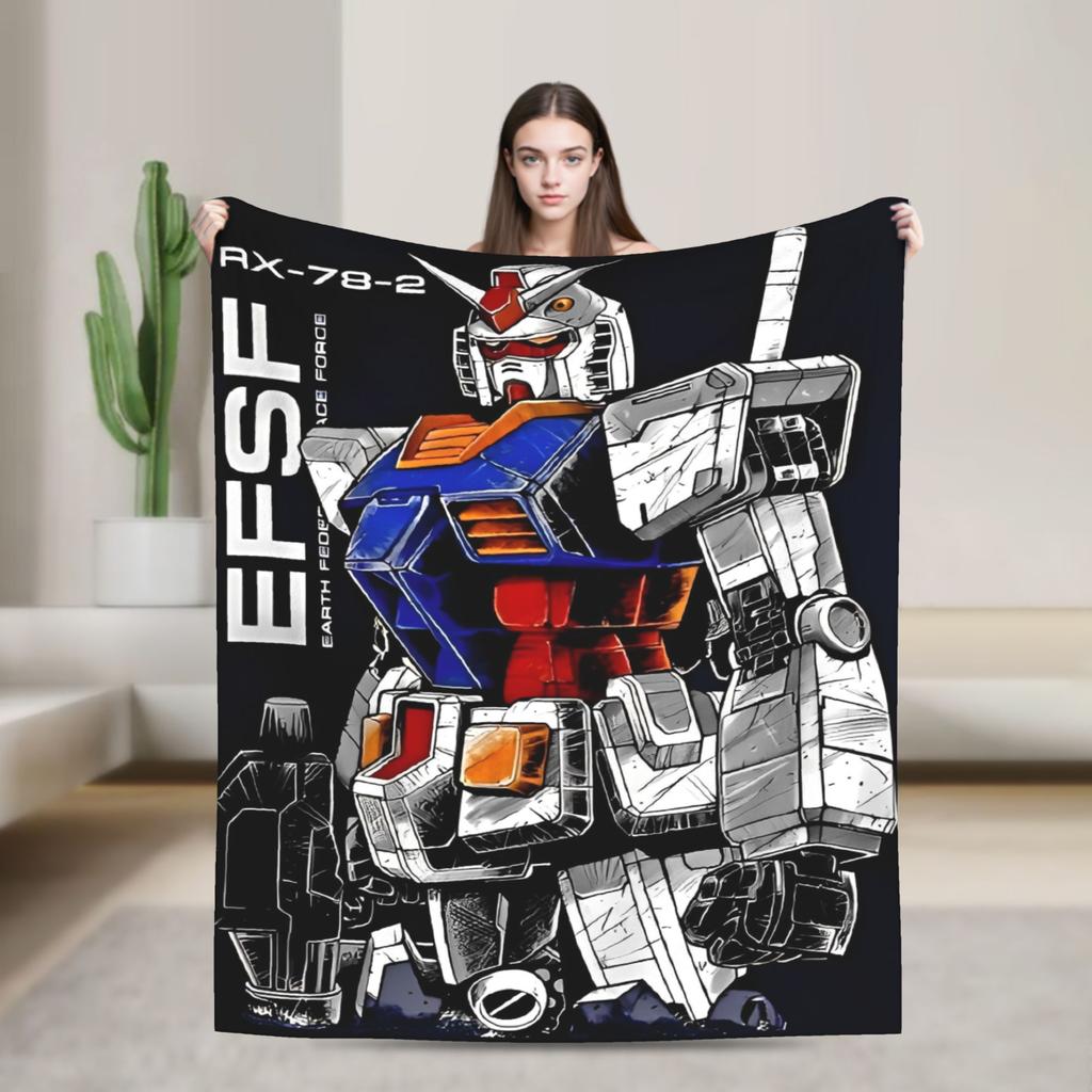 Gundam Flannel Blanket Autumn science fiction Warm Throw Blanket for Girls Boys Bedroom Print Bedspread Sofa Bed Cover