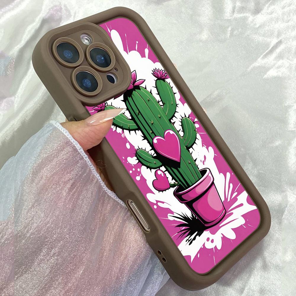 JT402 Pink Blooming Cactus Art for iPhone 17 16 15 14 13 12 Pro Max Samsung S26 S25 Ultra A17 A07 A56 A16 Xiaomi 15T 13T Redmi 15c 14C Soft Case
