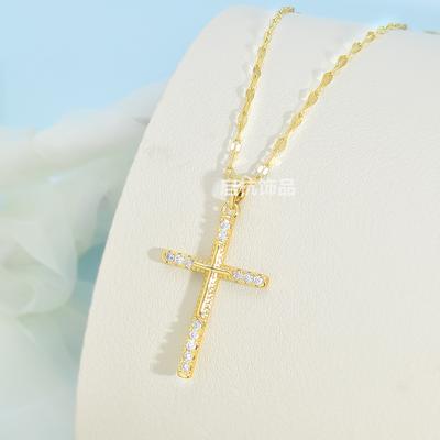Kreuzkette Damen Trend Persönlichkeit Diamantanhänger Zarte Schlüsselbeinkette