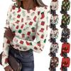 Women's Casual Christmas Print Long Sleeve Ribbed Neck Top