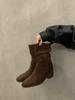 Inner height increase 7cm thick heel retro pleated suede Martin boots 2025 new small man pile small short boots women