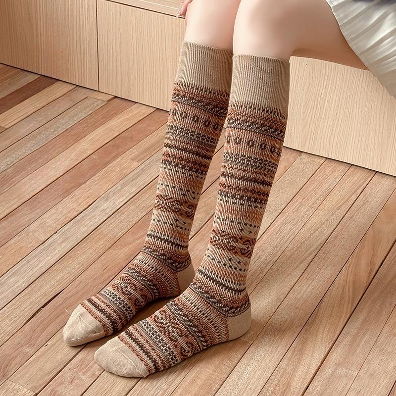 Autumn Winter Knitted Women Stockings JK Japanese Cotton Solid Color Girls Long Socks Stockings Ethnic Harajuku Retro Knee Socks