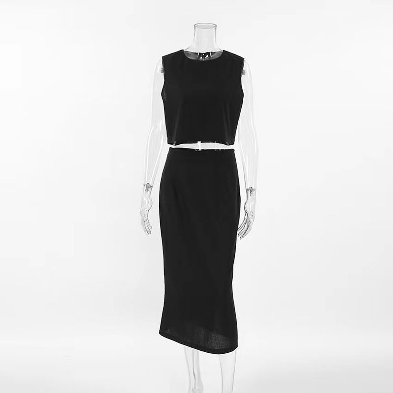 

Fashion Wind Summer Fashion New Sleeveless Vest Skirt Suit Tank Top Half Skirt Set Black L