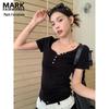Mark Fairwhale Women's V-Neck Ribbed Button Slim-Fit T-Shirt