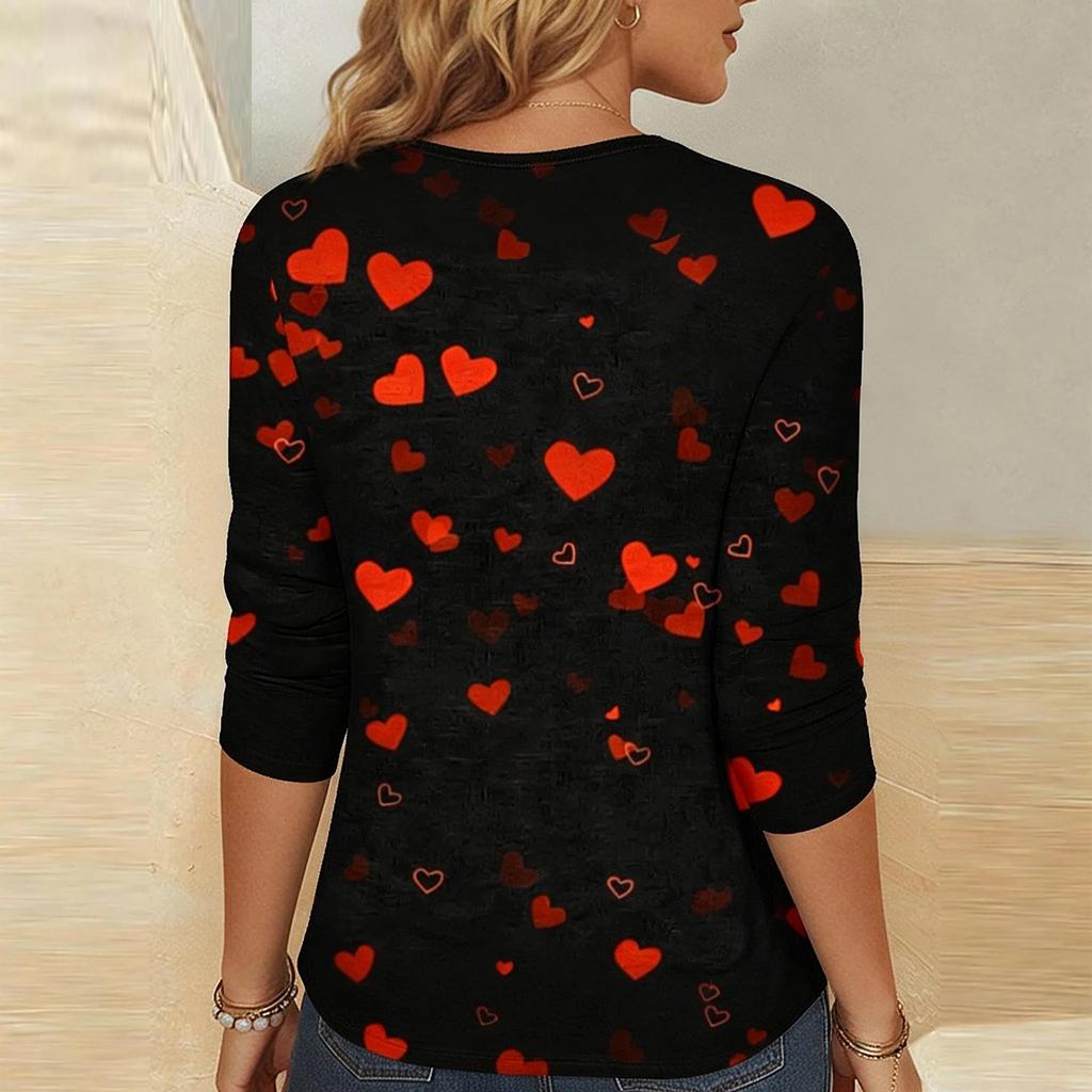 Women's Fashion Casual Round Neck 3/4 Sleeve Loose Printed T-Shirt Ladies Top