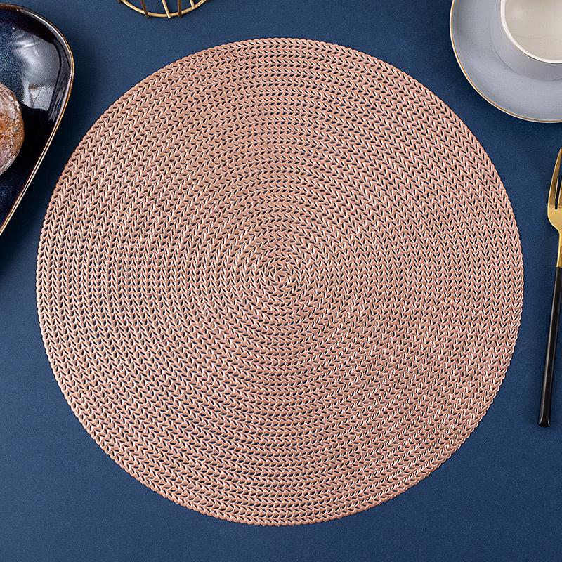 Round Hollow PVC Placemat Wind Coaster Insulated Dining Table Mat Non-Slip Bowl Mat Wheat Western-Style Placemat