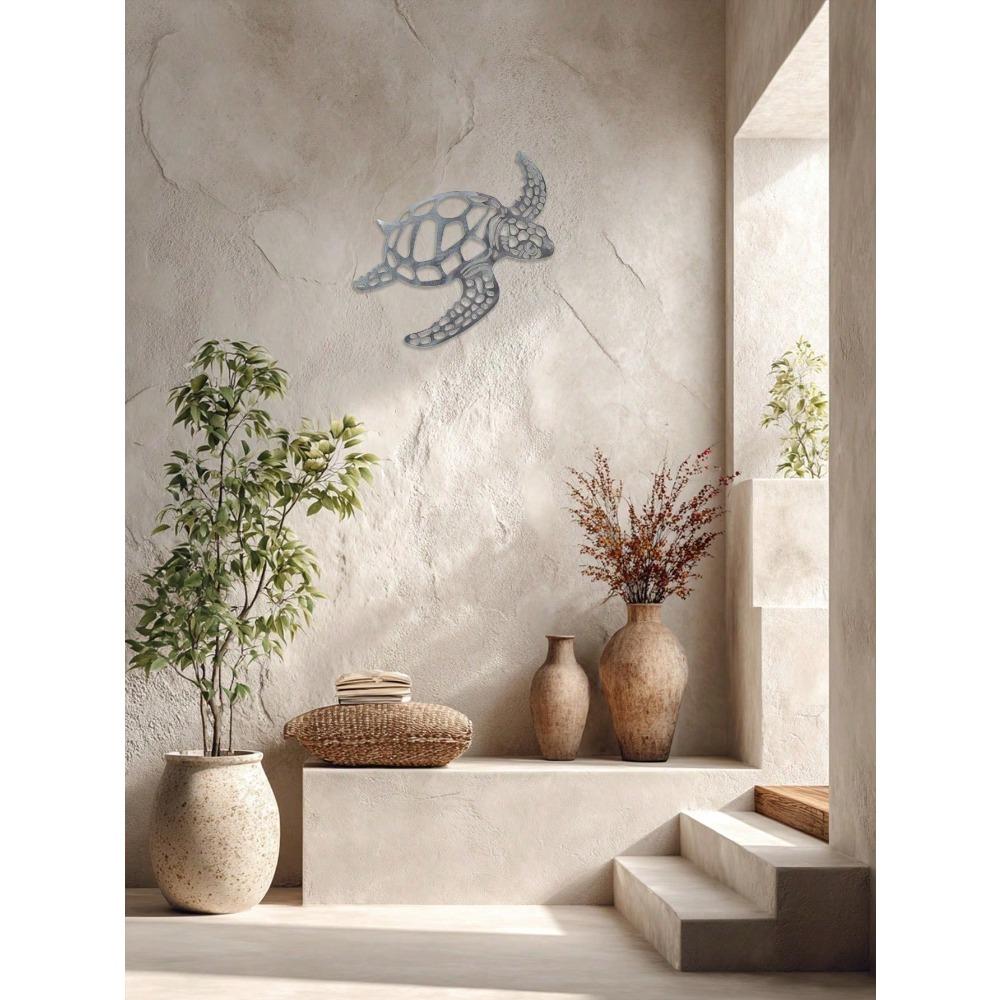 Metal Sea Turtle Wall Decor - Coastal Nautical Hollow Art for Living Room, Bedroom, Bathroom, Boho Hanging Ornament, Housewarming Gift, Holiday Decor