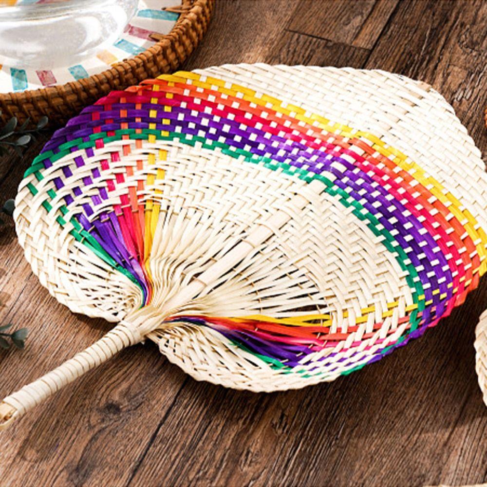 Leque de Bambu Tecido à Mão Leque de Palha Leve Leque de Rattan Vintage Decoração de Casa