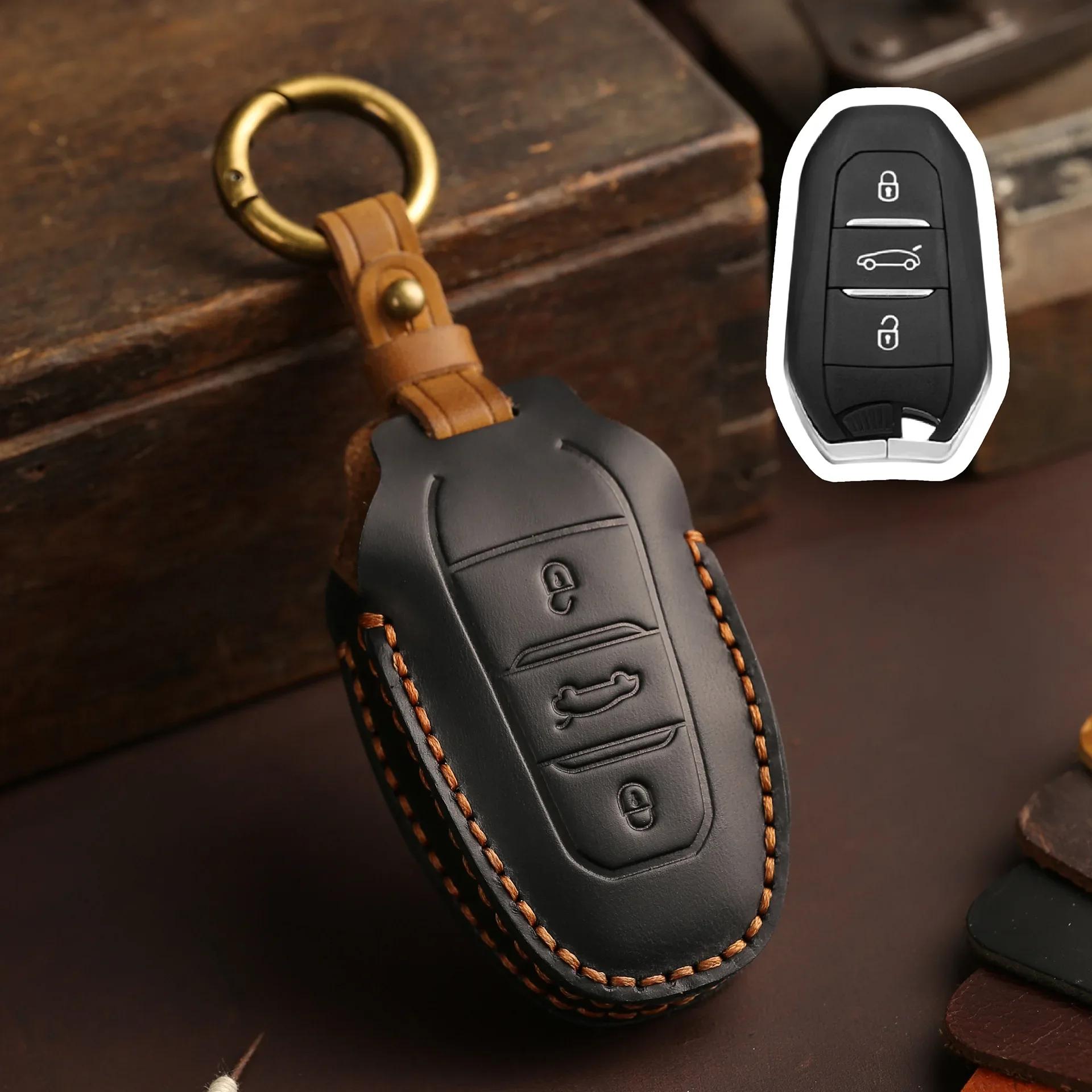 

Leather Key Case Car Cover holder for Peugeot 207 208 3008 206 308 508 2008 407 5008 301 for Citroen C3 C4 C5 Berlingo Remote чорний