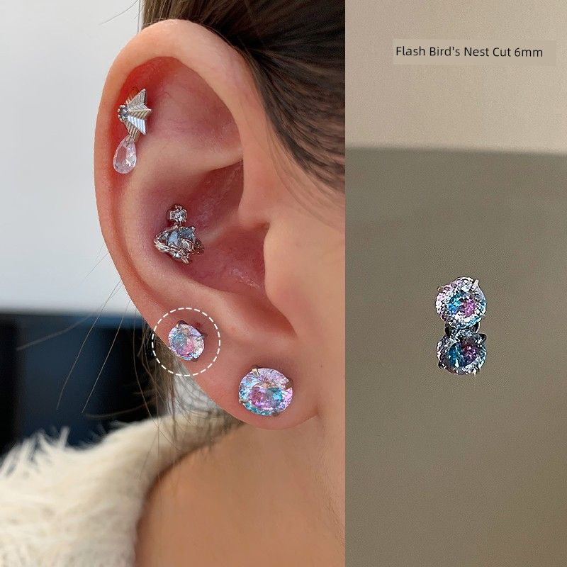 

Ringring Store Medical Titanium Steel Ear Studs Diamond Ear Piercing Earrings Women High-Grade Ear Bone Stud Ear Stud Earrings 6mm color sugar purple 1