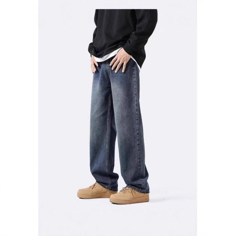 Mens Loose Fit Straight Leg Denim Pants Lightweight Casual Trousers With Slight Stretch
