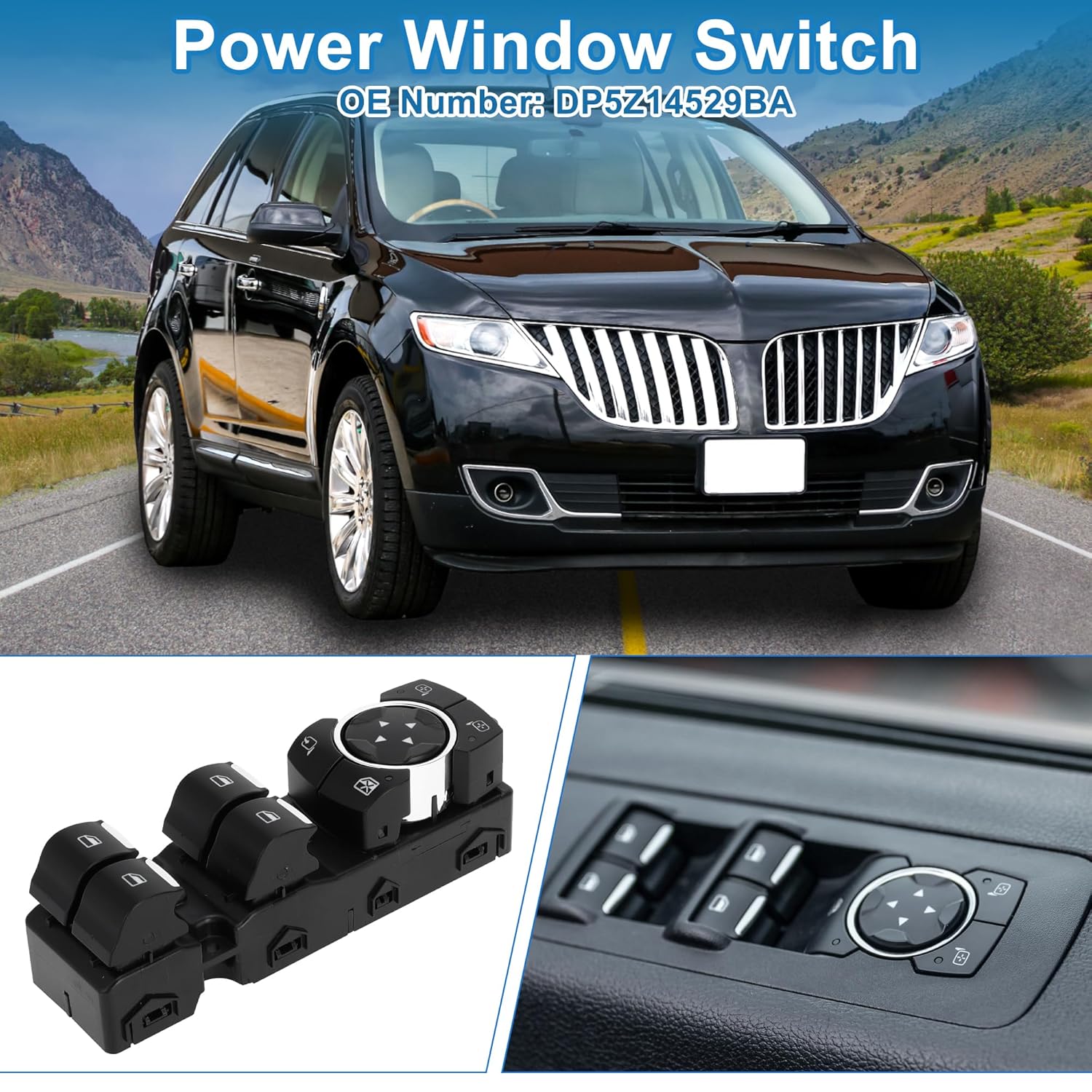 3pin Power Window Switch for Lincoln MKC MKX MKZ No.DP5Z14529BA Window Control Switch ABS Black Front Driver Side