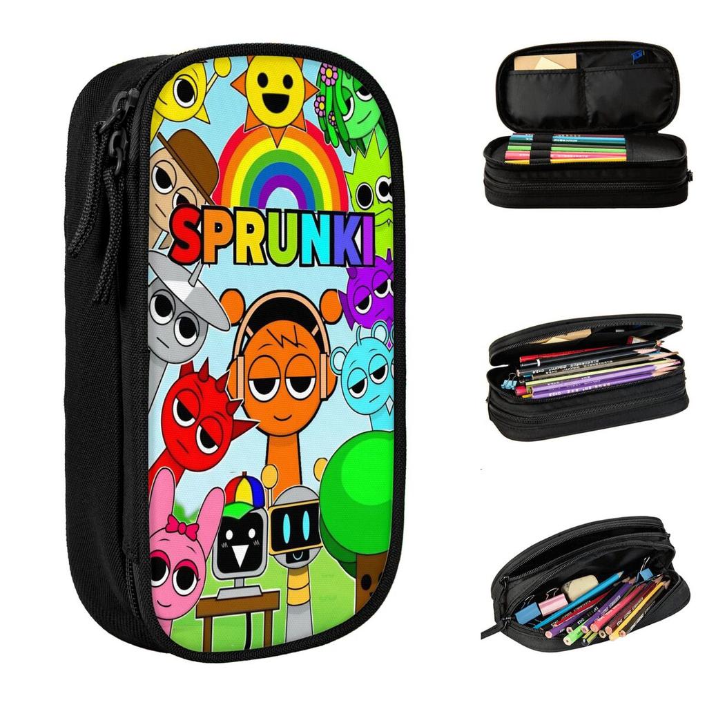 Rainbow Sprunki Game Pencil Case Fashion Cartoon Pen Pencil Bags Girls Boys Large Storage Office Gift Pencil Pouch