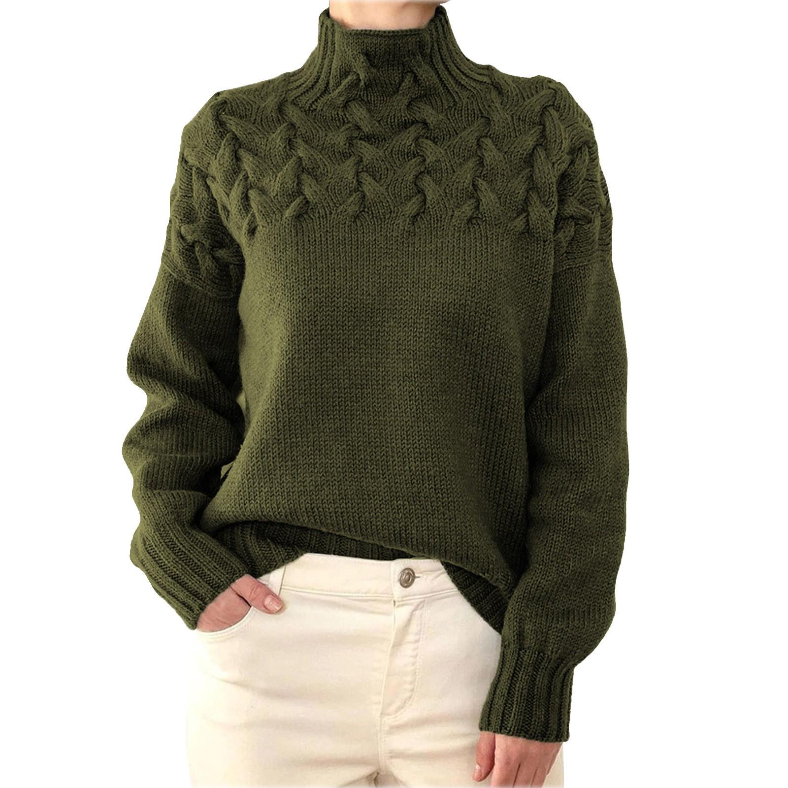 

Women s Fashionable Long-sleeved High-neck Knitted Flower Pullover Sweater Sweater Top L армія зелений колір