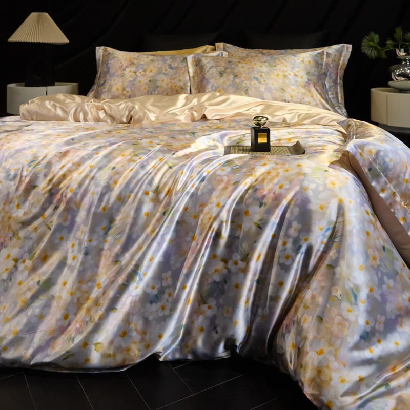 Luxurious Heavy Silk Four-Piece Double-Sided Mulberry Silk Duvet Set with Ice Silk Finish