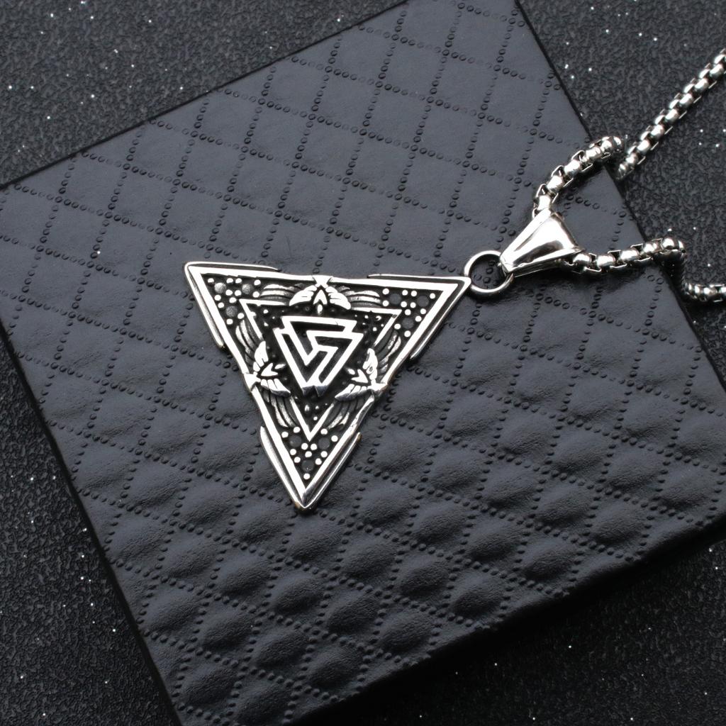 Viking Retro Triangle Rune Titanium Steel Pendant European and American Style Men's Fashion Necklace Jewelry