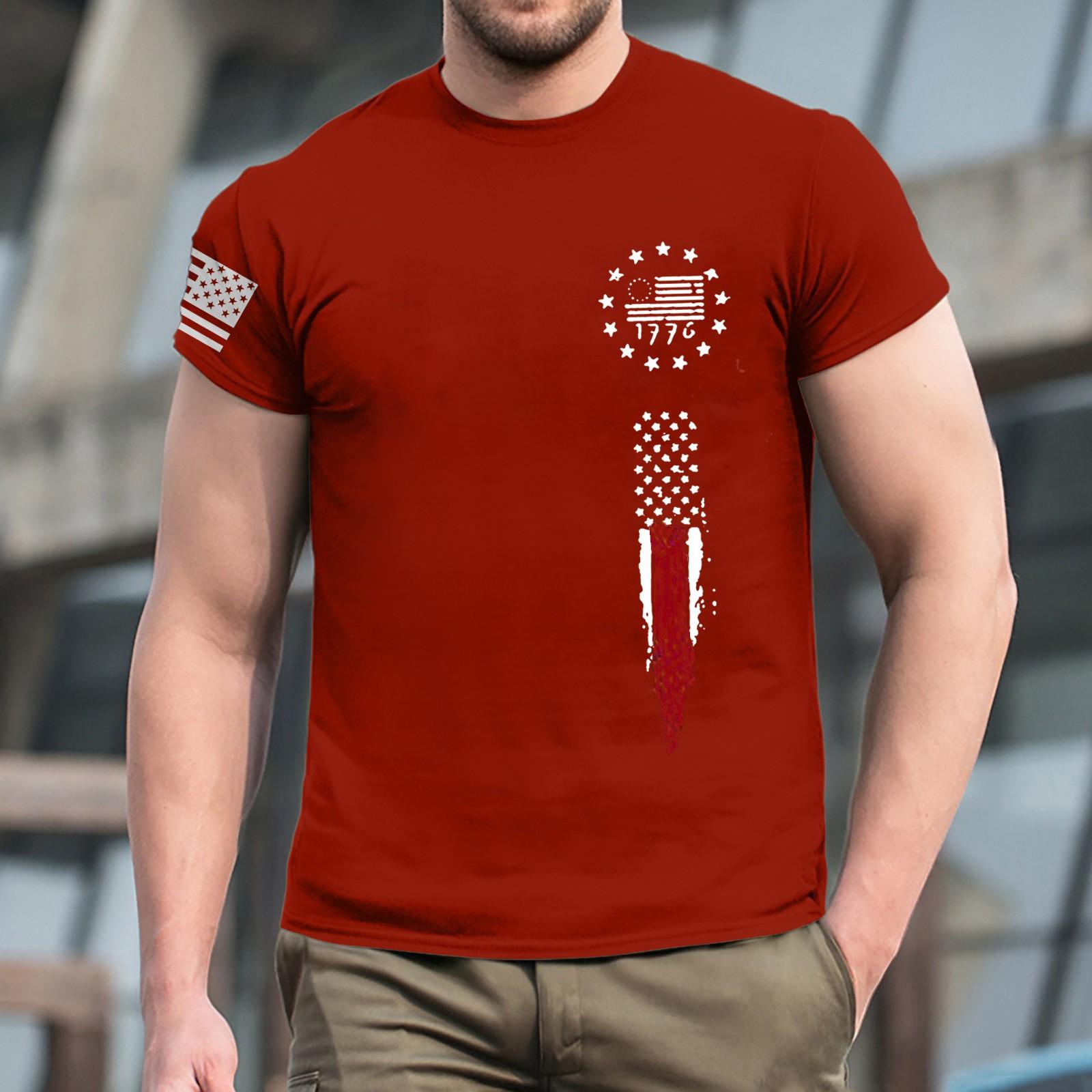 

Летняя мужская популярная футболка с круглым вырезом и коротким рукавом с принтом M красный