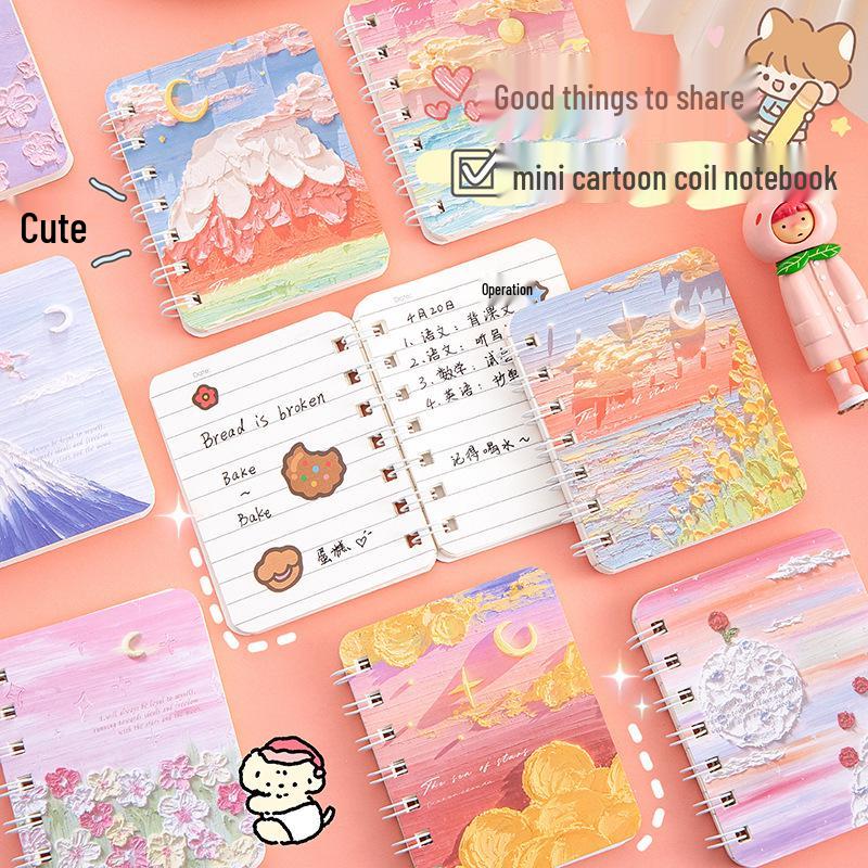 Dream Cartoon Mini Coil Notebook - Portable A7 Cute Memo Pad for Students