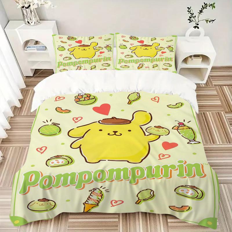 3pcs Pompompurin's Sweet Delights Bedding Set 1 Soft Quilt Cover + 2 Pillowcases, Machine Washable Suitable for All Seasons, Perfect Gift S079