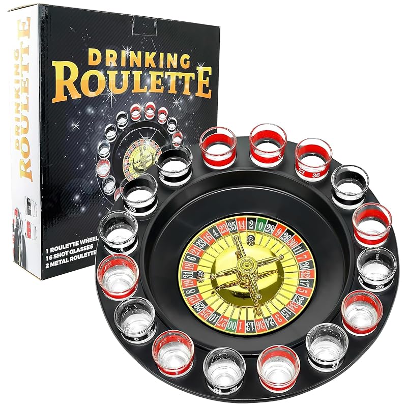 Shot Glass Roulette – Drinking Game Set (2 Balls and 16 Glasses) 16PCS Set Black FON-10046