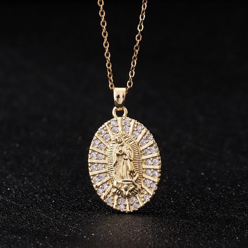 European and American Fashion Micro inlaid Color Zircon Pendant Women's Jewelry Virgin Mary Necklace