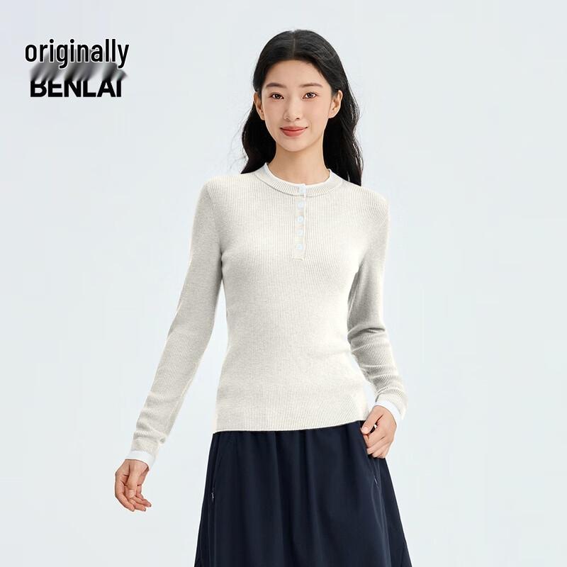 

BENLAI Women s Slim-Fit Color-Block Faux Two-Piece Henley Knit Top M