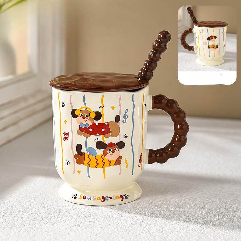 Dachshund Dog Children Mug Cute Cup Girls Office with Lid and Spoon Household Drinking Cup Birthday Gift
