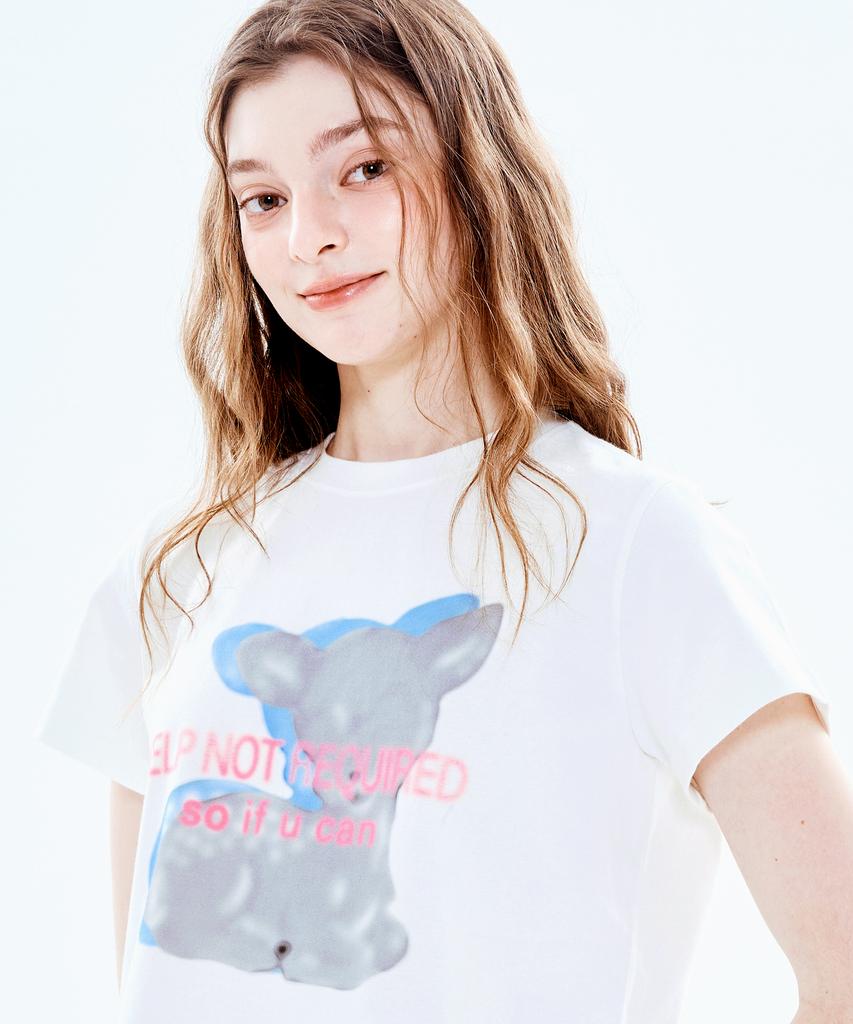 Soipeuyukaen White Print Semi-Crop T-Shirt