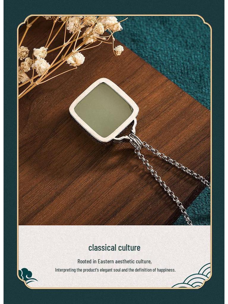 Aieryuan Retro Thai Silver Necklace with Inlaid Imitation Hetian Jade Pendant