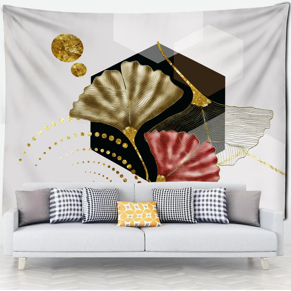 Simple Marble Line Ginkgo Leaf Tapestry Wall Hanging Bohemian Psychedelic Bedroom Living Room Home Decor