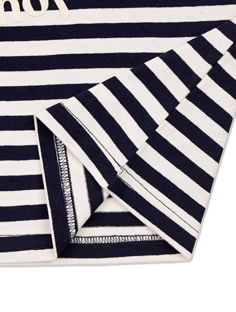 LA MAISON STUDIO Maison Circle Bear Friends Stripe Ringer Short Sleeve Navy(Fcg2Ts761W)
