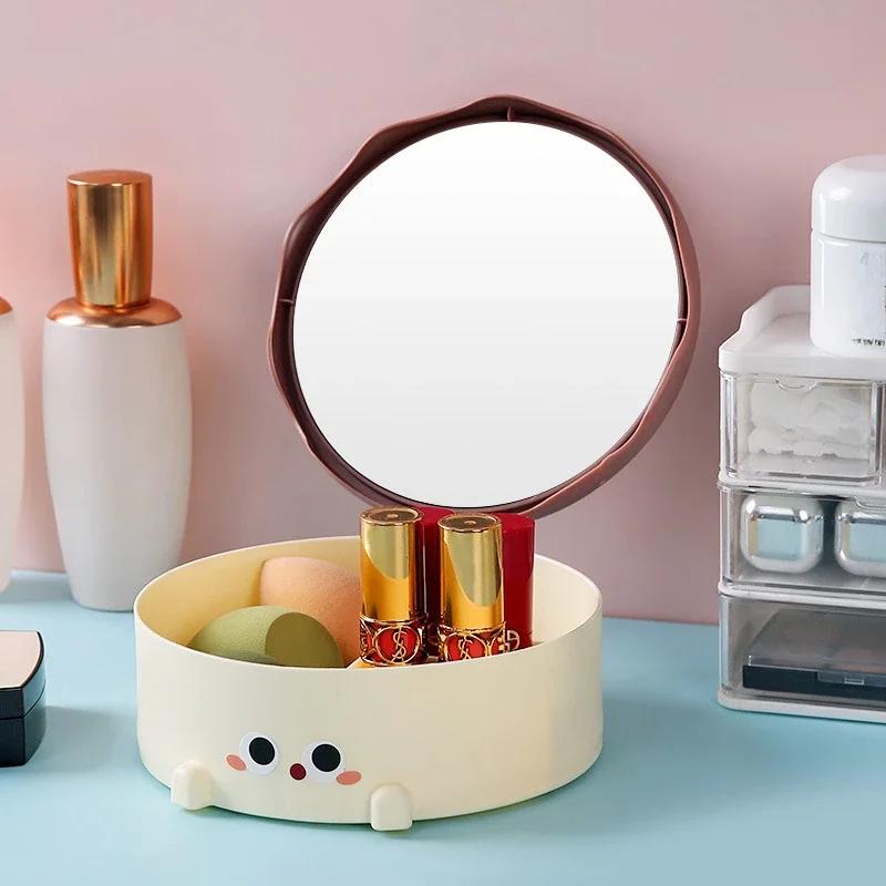 

Cute Cake Makeup Mirror with Jewelry Storage Box Round High-definition Mirror for Girls Home Decor Dormitory Supplies Whoelsales коричневый