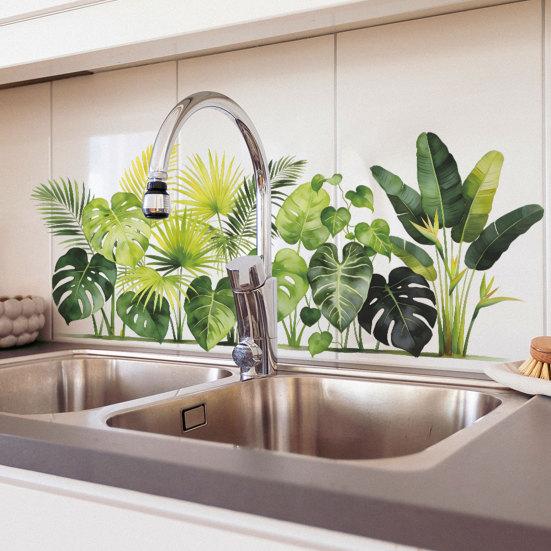 Boho Tropical Plants Wall Decals for Living Room Natural Palm Tree Monstera Leaf